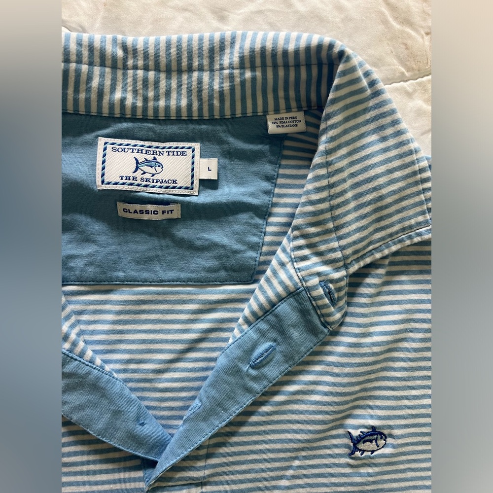 Southern Tide Blue and White Striped Polo